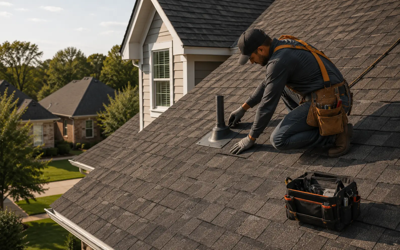 Roofer performing a free inspection and maintenance plan check in Dallas
